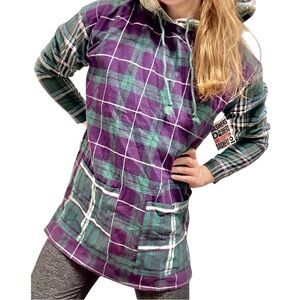 Vintage 1980s Cotton Dashers Plaid Flannel Hoodie Tunic NWT NOS Grunge Punk